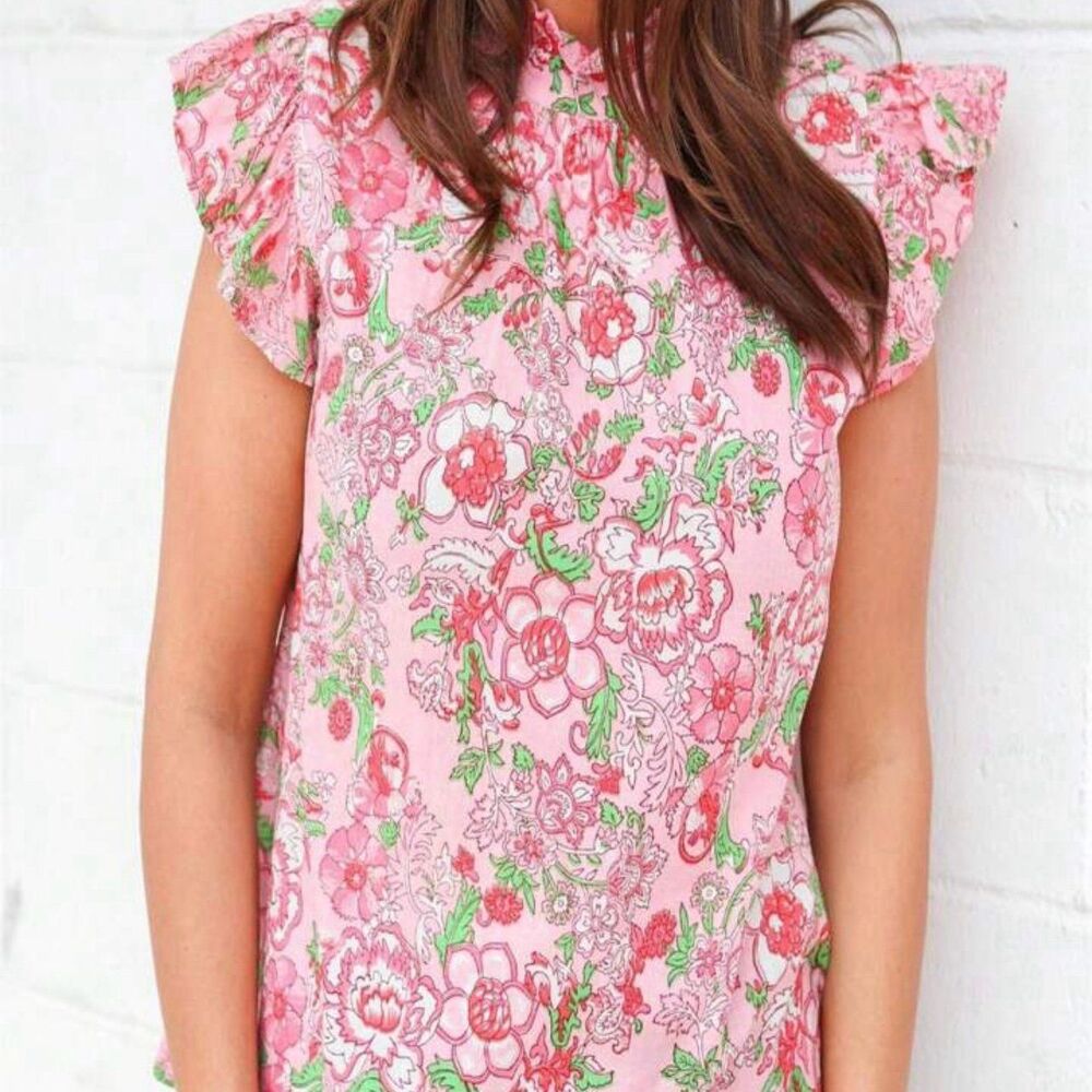 THML Rose Floral Ruffle Flutter Sleeve Blouse Size XS